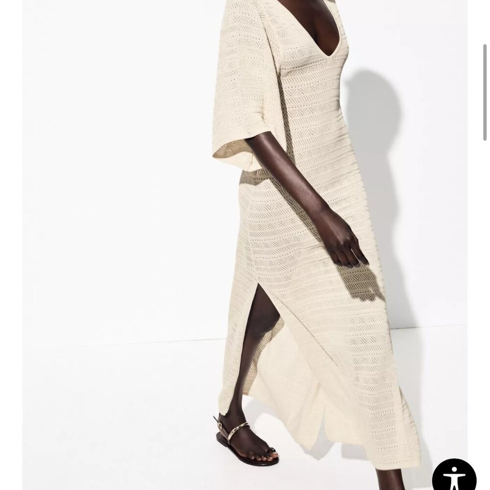 Zara POINTELLE KNIT MAXI DRESS Beige Size Large - NWT - Picture 2 of 3